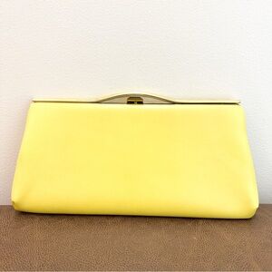Vintage Rectangular Vegan Leather Clutch Yellow Gold